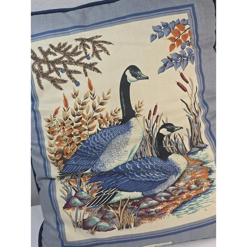 Vintage Canada Goose Throw Pillow Lodge Cabin Blue Handmade